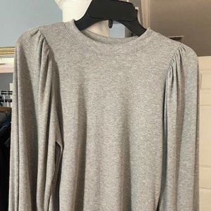 Aqua Balloon Sleeve Rib-Knit Top